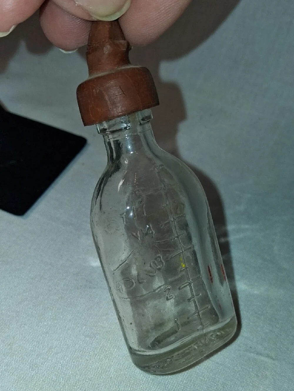 Vintage Amsco Doll-E-Toy Clear Glass Baby Bottle with Brown Rubber Cap